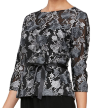 ALEX EVENINGS Printed 3/4 Sleeve Embroidered Tie-Waist Top Large Missing Belt - £39.50 GBP