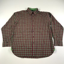 Tommy Hilfiger Shirt Mens L Green Red Plaid Gingham Checkered Button Down Cotton - £14.78 GBP