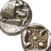 LION/Stellate pattern, incuse. Miletos, Ionia. 500 BC Greek Silver Diobol Coin - £112.24 GBP