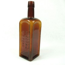 Antique 1800s Electric Bitters Glass Bottle Puce Amber Handtooled Square 10 inch - £78.62 GBP
