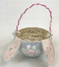 Paper Mache Easter Basket Bunny Rabbit Floppy Ears 7x10 Handmade - £19.75 GBP