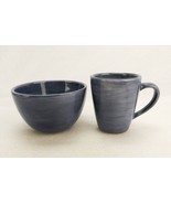 Large Ceramic Bowl &amp; Mug Set, Pottery Barn, Sausalito Pattern, Stormy Bl... - $19.55