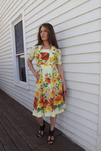 50s Yellow Floral Print Dress Vintage Cotton Day Summer XS - £99.12 GBP