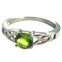August Birthstone Ring Peridot Green Cubic Zirconia Celtic Solitaire Band - £15.97 GBP