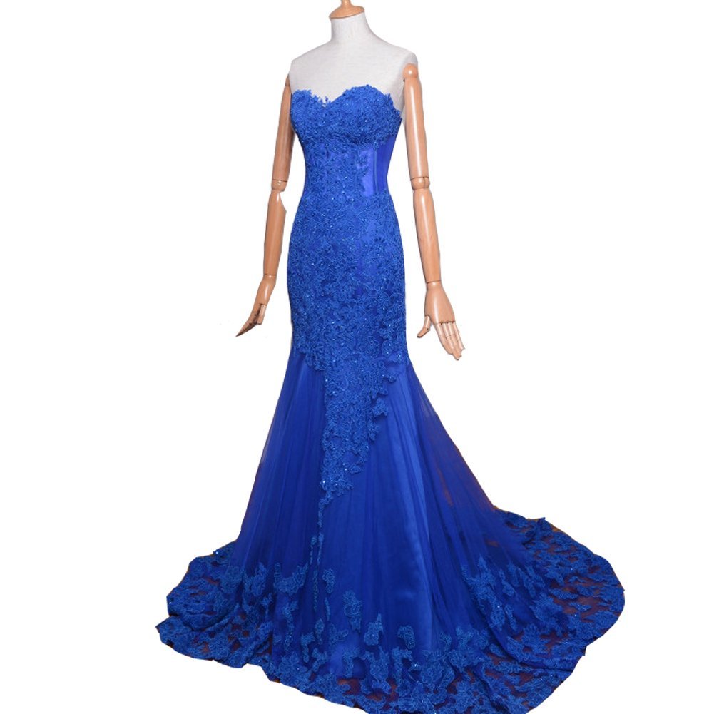 Kivary Sweetheart Lace and Tulle Mermaid Long Corset Formal Prom Evening Dresses