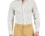 Bar III Men&#39;s Slim-Fit Cactus-Print Dress Shirt White Olive-Large 16-16.5 - £16.06 GBP