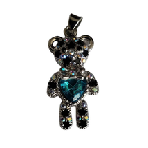 Swarovski Style Bear Pendant for Women Beautifull Blue Gemstone Heart - £15.50 GBP