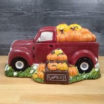 Harvest Pumpkin Red Truck Cookie Candy Treat Jar Canister by Blue Sky Cl... - £41.35 GBP