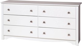 Prepac Monterey 6-Drawer Double Dresser For Bedroom, 16&quot; D X 59&quot; W X 29&quot;, White - £191.59 GBP