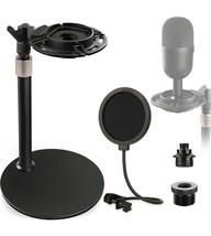 Mini Desktop Mic Stand with Shock Mount and Pop Filter Adjustable Compatible - £17.46 GBP