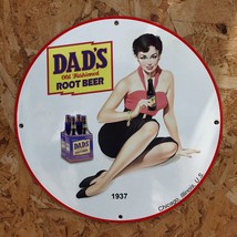 Vintage 1937 Dad&#39;s Old Fashioned Root Beer Porcelain Gas &amp; Oil Pump Sign - $125.00