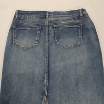 One 5 One MS20270Z Women's Blue Pencil Stretch Denim Slit Skirt Pockets Size L image 15
