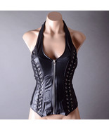 Faux Leather Steampunk Goth Punk Zipper Wetlook Lace Up Halter Bustier T... - $54.84 CAD