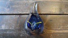 5.5&quot; Vintage Blue Clear Yellow Glass Paperweight Signed AG - £19.77 GBP
