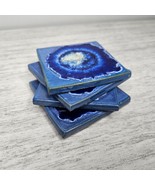 COASTERS Set of 4 - Geode Rock Blue Square Ceramic Glaze Tile Set Felt Pads - $20.15 CAD