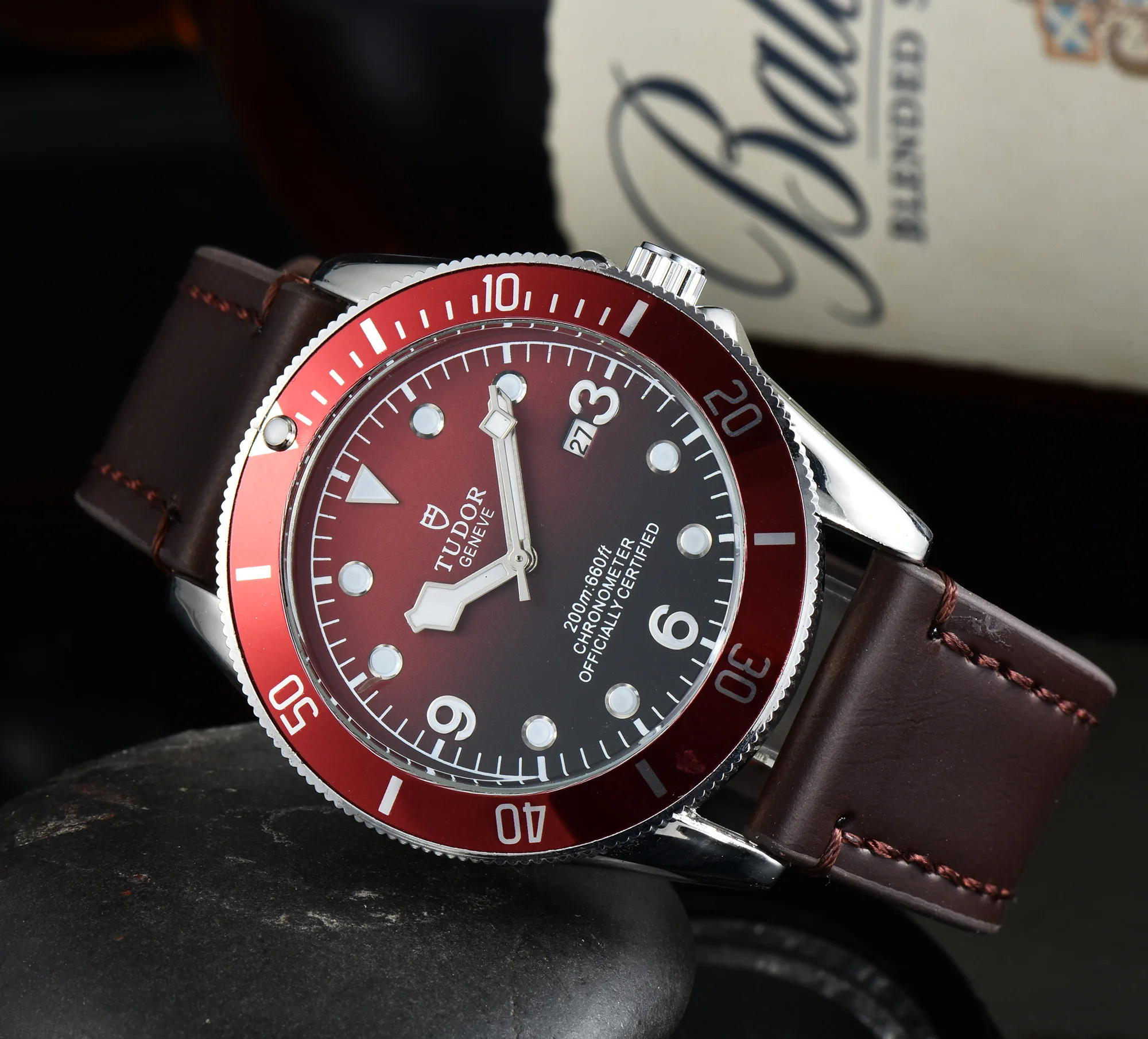 Watch Fashion  for Men TUDOR Needles Dial Simple  Wristwatch Male Leather Strap