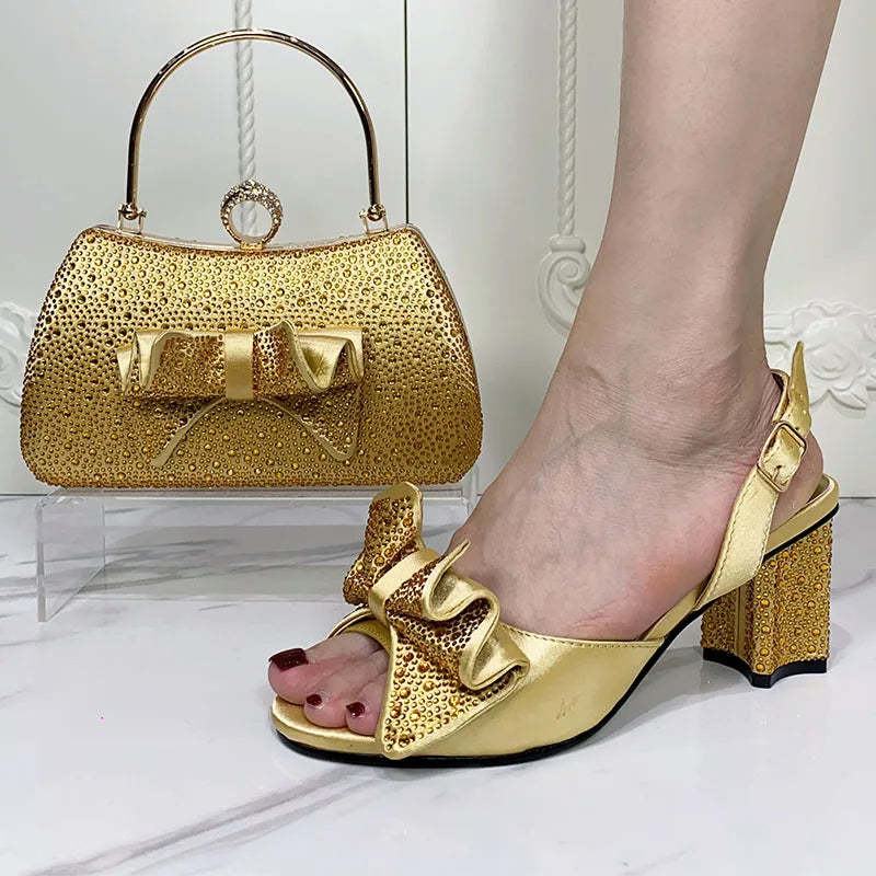 Fashionable Top Luxury Round Toe Bowtie Bright Diamond Summer Women's High Heels Item image 5