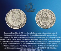 1953 Panama Argent 1/10 Balboa (50th Anniversaire De Indépendance) 2.51g... - $9.89