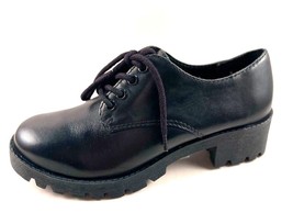 Chelsea Crew Uptown Black Leather Lace Up Low Block Heel Oxford Shoes - £43.49 GBP