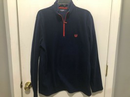 Chaps Sport 1/4 Zip Fleece Pullover Men&#39;s Size Medium Crest Logo Navy Blue - £8.54 GBP