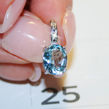 6.25ct Oval Blue Topaz Tiny Diamond Leverback Earring 14k White Gold over 925 SS - £43.47 GBP