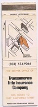 Matchbook Cover Denver CO Transamerica Title Insurance Company - £0.78 GBP