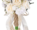 Wedding Bouquets for Bride Bridesmaid, White Champagne Artificial Roses ... - $37.22
