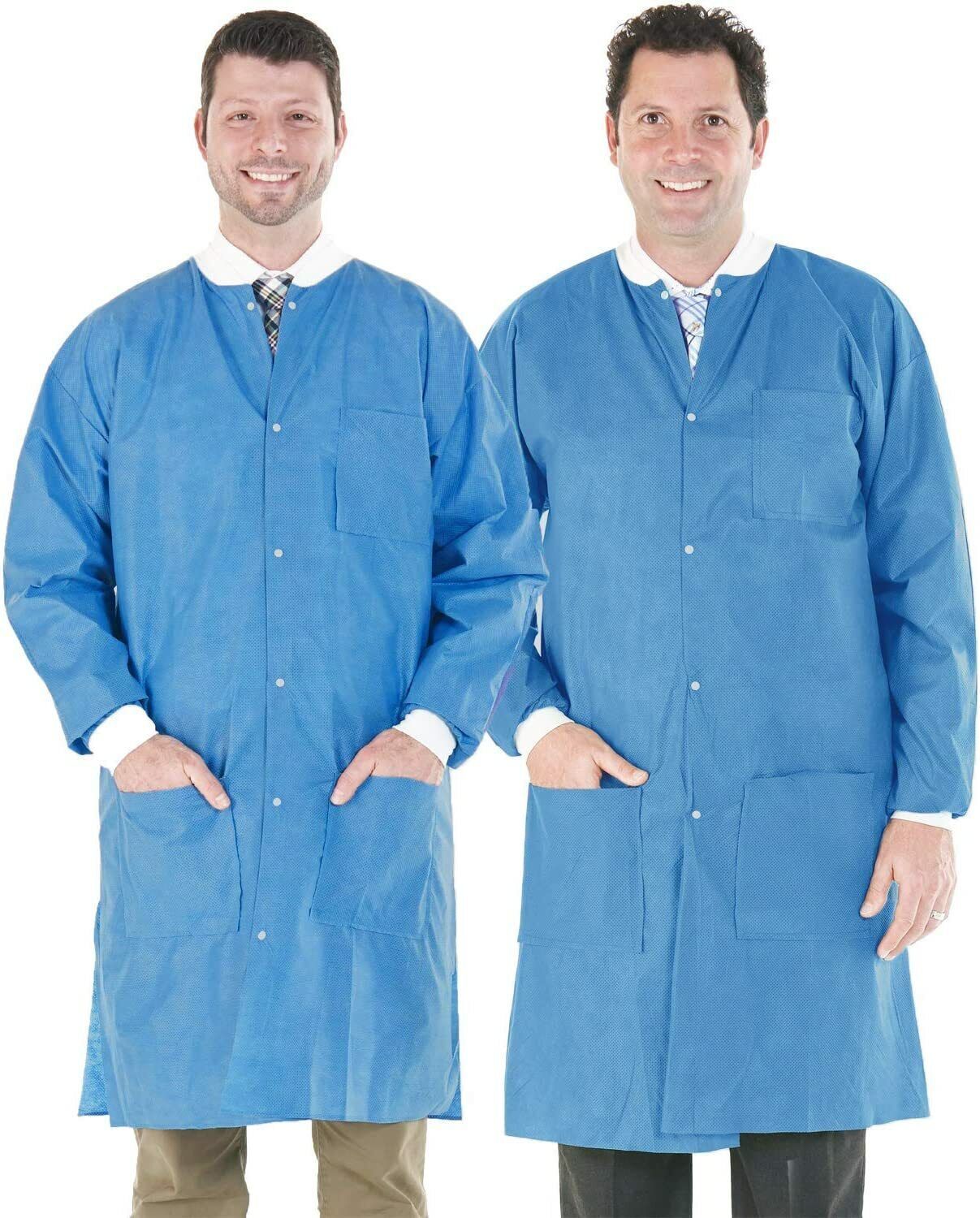 Disposable Lab Coat 45 GSM, Pack of 10 Medical Blue Adult Work Gowns LARGE - $21.77