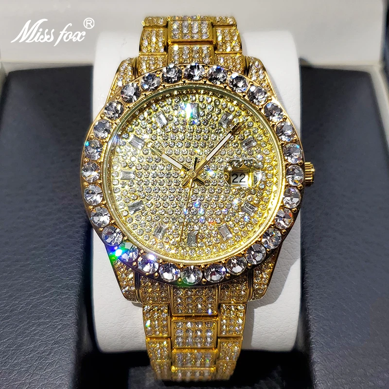 Men&#39;s Watches 18K Gold Full Diamond Luxury Quartz Watch For Man Waterpro... - $73.80