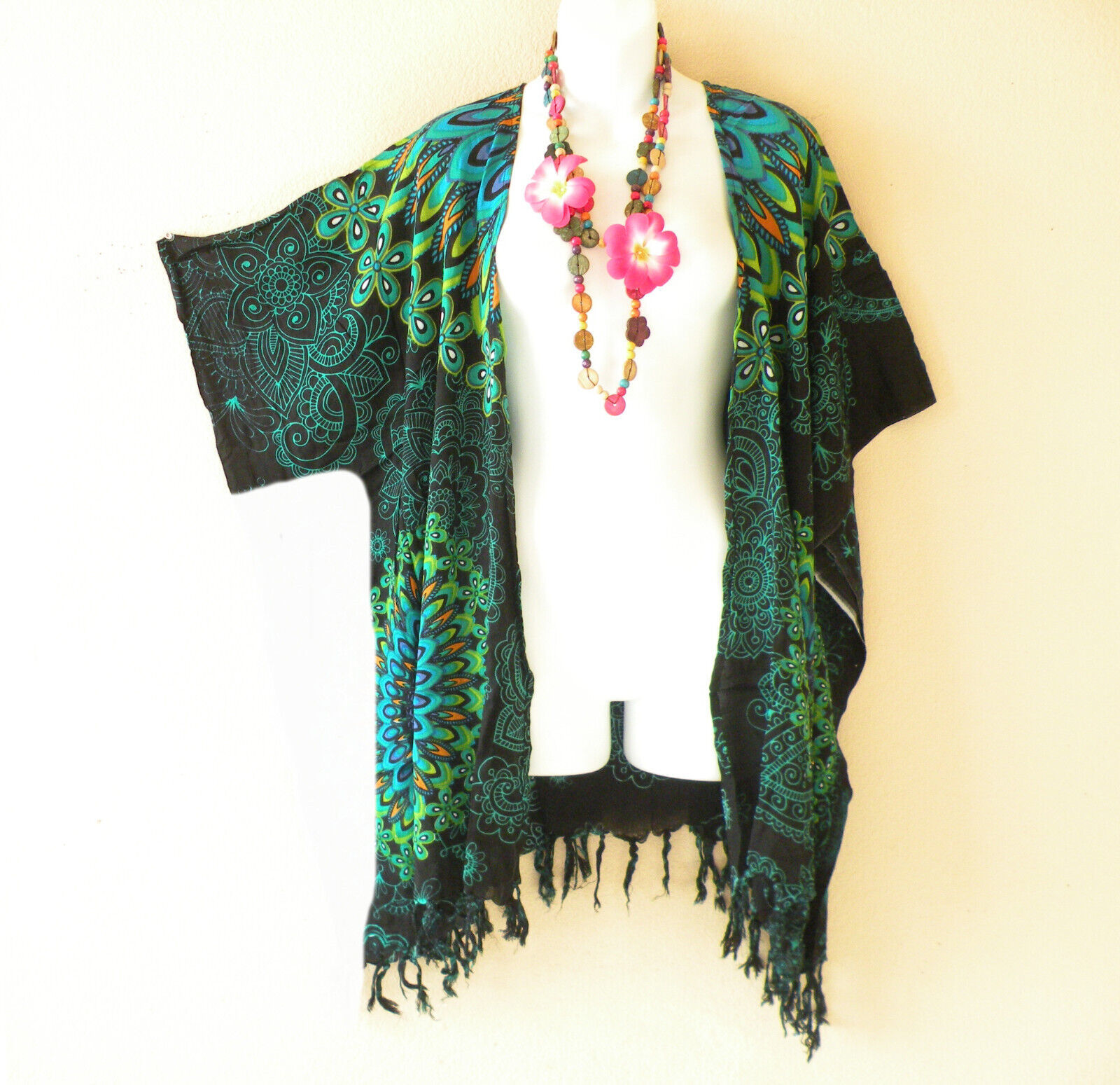 CB717 Green Plus Hippie Cardigan Duster Jacket Kimono Cover up - 2X, 3X,... - $24.90
