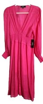 Lulus Go For It Bright Pink Long Sleeve Lined Midi Dress Fit Flare Smock... - $49.95