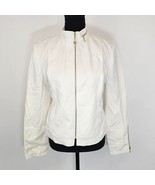 St John Sport Gold White Moto Denim Jean Jacket Off White Cotton Womens S - $67.05 CAD