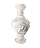 Large White Vase Antique Chinese Garden Outdoor Scenes Rustic Cracking S... - £78.94 GBP