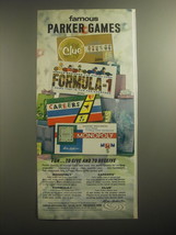 1963 Parker Brothers Games Ad - Clue, Formula-1, Careers and Monopoly - £14.90 GBP