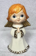 Vintage MCM Blonde Christas Angel Big Eyes Cream &amp; Gold 6 1/4 Inch Tall - $18.32