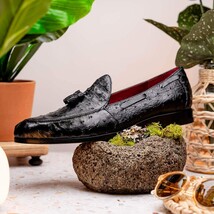 Aubiere Genuine Ostrich Quill Tassel Loafers Black image 12