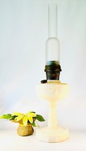 Aladdin Tall Lincoln Drape Custard Uranium Glass Kerosene/Oil Lamp w/ Shade - £204.25 GBP