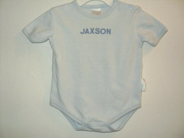 Jaxson Personalized Baby Healthtex One-Piece Blue Stripes Short Sleeves - £8.14 GBP