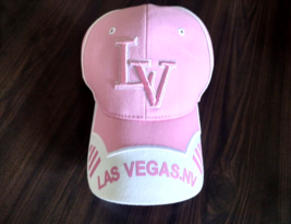 Las Vegas LV Pink Fabric Fastener Strap Hat Baseball Cap Cotton 1 Size Fits Most - £9.22 GBP