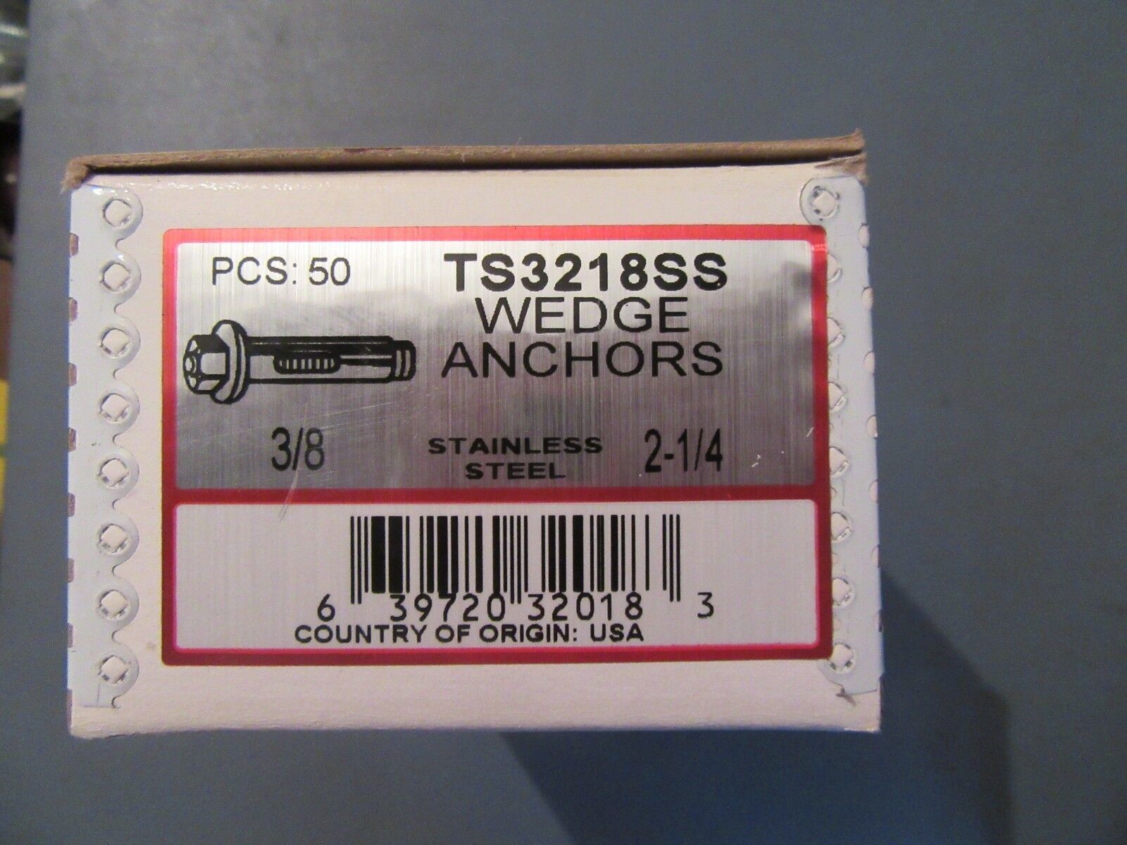 3/8&quot; x 2 1/4&quot; Concrete Wedge Anchor Stainless Steel Grade 304 box of 50 - $49.50