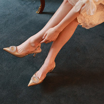 Summer New Stiletto Pointed High Heel Rhinestone Buckle Sandals Satin Korean Ver - £46.34 GBP
