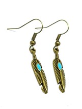 Feather Earrings Turquoise Native American Style Bronzed Trending Fashion UK - £3.50 GBP