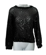 Vintage I. Magnin Black Open Knit Sequin Boat Neck Sweater size S Goth Glam - $640.75 MXN