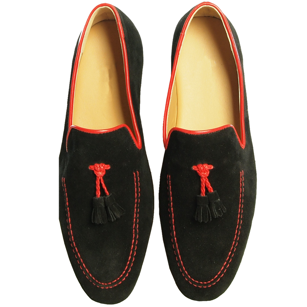 New Red Black Cont Suede Leather Men's Fashion Loafer Slips On Tassel Shoes