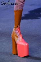 Designer Women Boots Block High Heel Ladies Runway Boots Custom Multi Colors Pla - £245.51 GBP