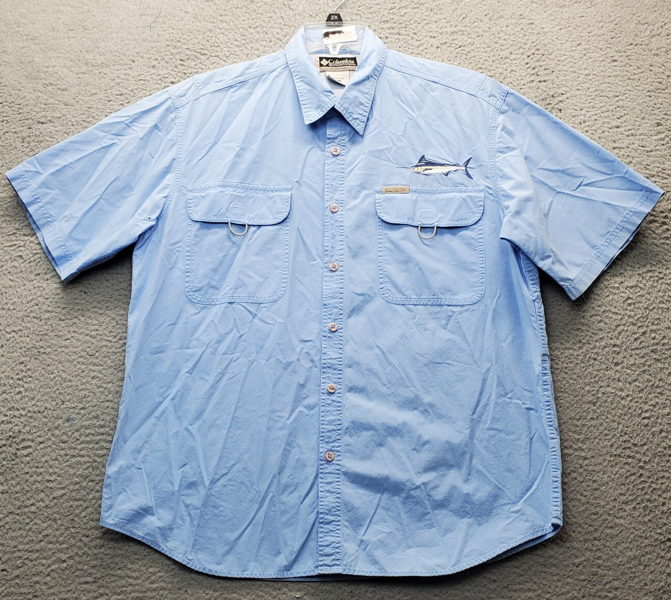 Columbia XCO Fishing Shirt Men Large Blue Vented Embroidered Marlin Fish... - £20.18 GBP