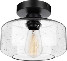 Sunrider Industrial Semi-Flush Mount Ceiling Light Fixture, Modern Seeded Glass - $41.99