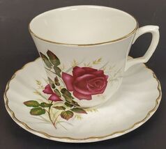 Vintage Myott Anniversary Rose Ironstone Wafe 10 England Tea Cup and Saucer - $12.82