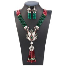 Vintage Beads Jewelry Sets Crystal Pendant Necklace Earring Sets Bohemia Bride W - £51.58 GBP