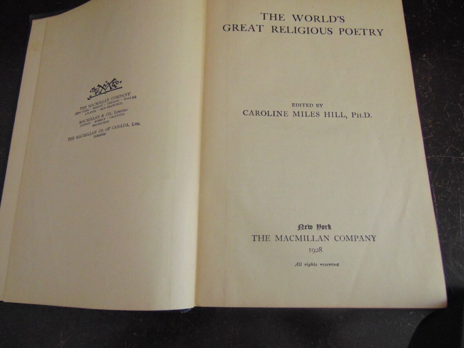 Vintage 1928 Hardcover Edition of THE WORLD&#39;S GREAT RELIGIOUS POETRY - Hill - $5.53